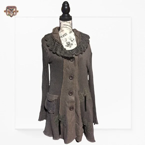 Fantazia Lagerlook Wool Patchwork Knit Oversized Cardigan Sweater, Medium - Picture 7 of 11